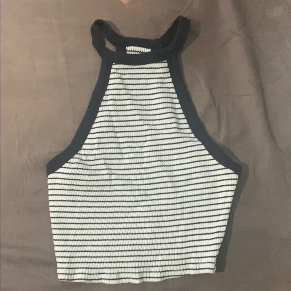Black and white striped holler top copped tank top